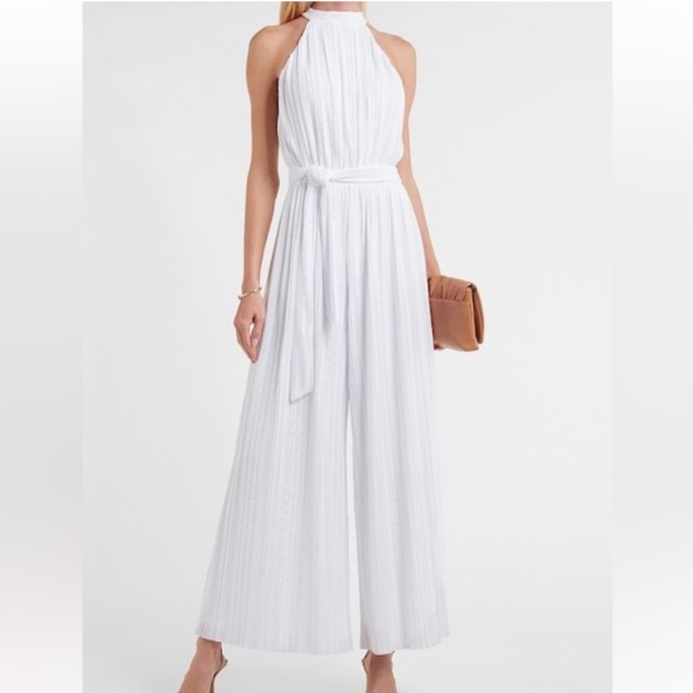 Express White Pleated Halter Culotte Jumpsuit-Size L